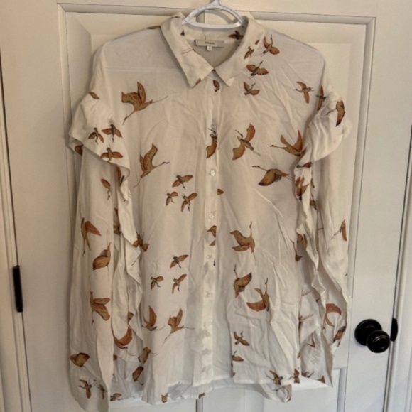 New! Vince crane bird pattern Button Down Blouse 45211 - Picture 1 of 12